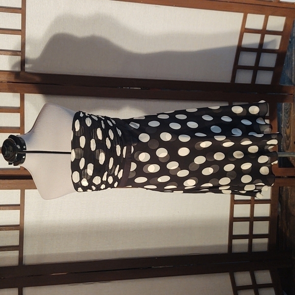 Ann Taylor Black and White Polka Dot Strapless Dress Sz 10P - Picture 1 of 11